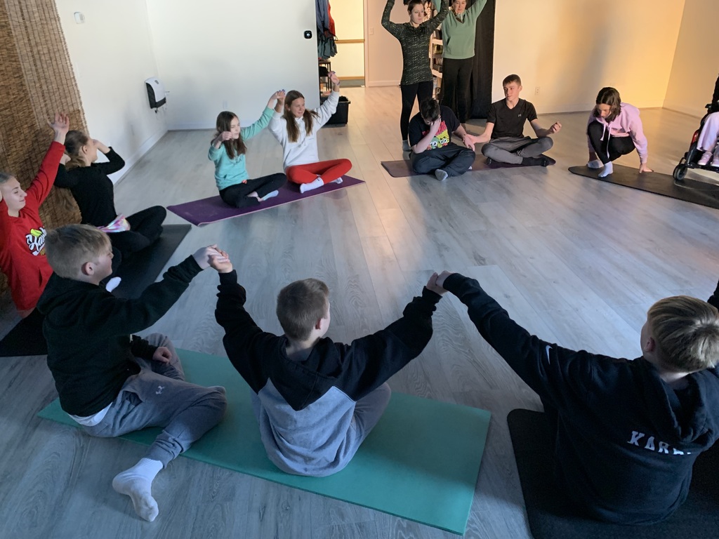 Large group yoga work.