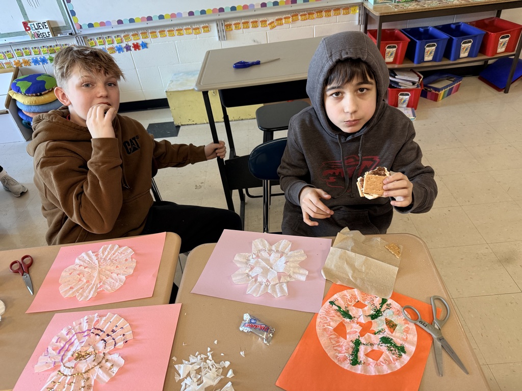 Students with their smores and snowflakes.