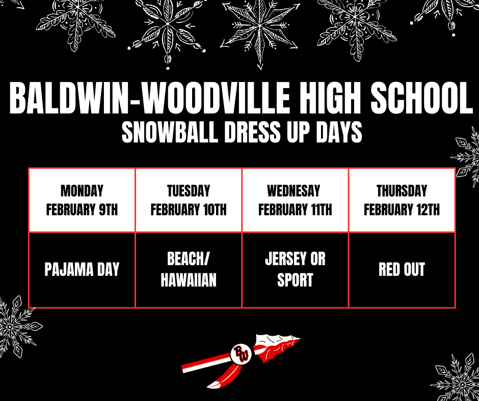 SNOWBALL DRESS UP DAYS GRAPHIC WITH SNOWFLAKES