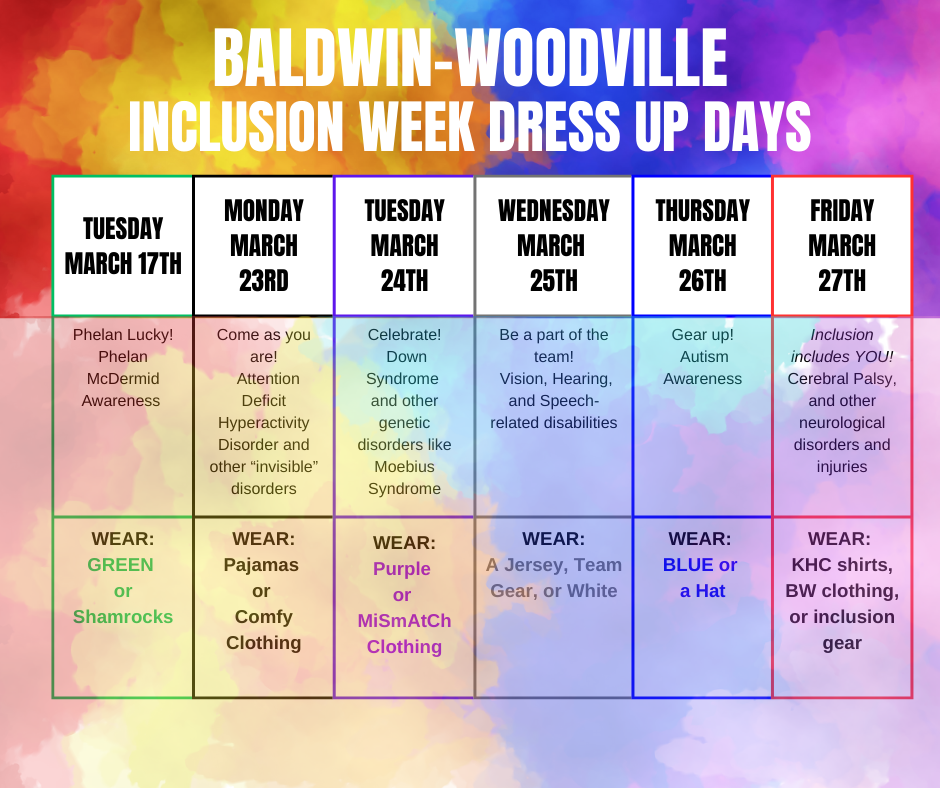 GRAPHIC OF THE DRESS UP DAYS.