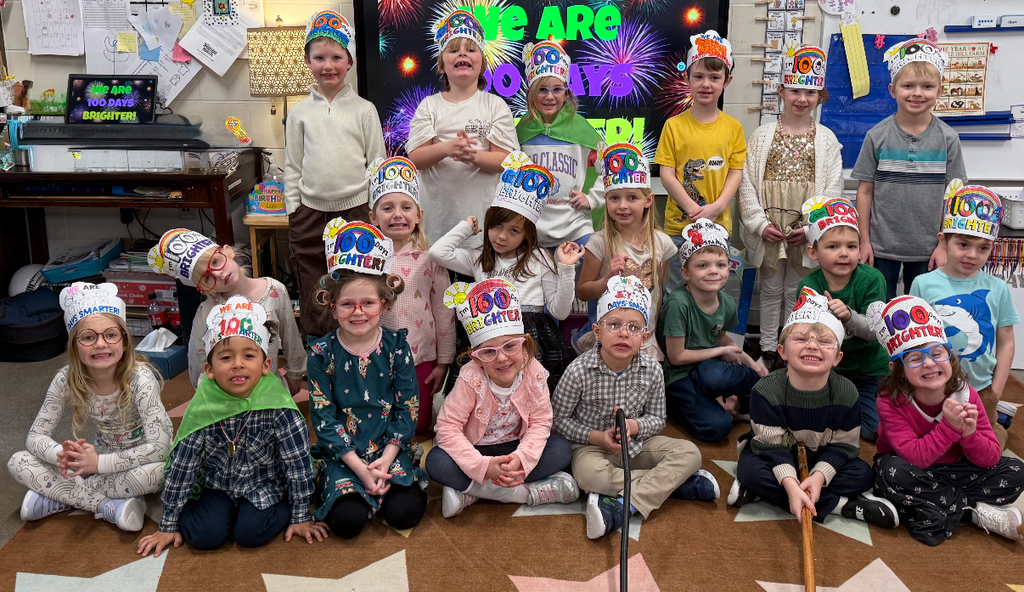 Kindergartners with their 100 day headbands.