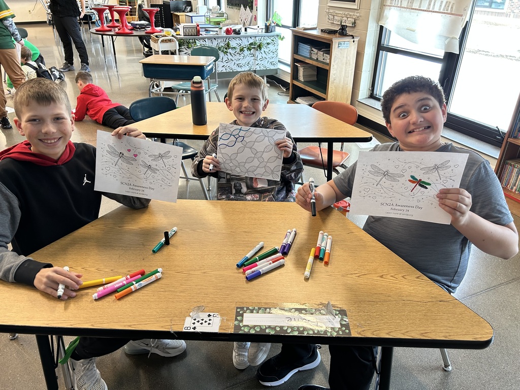 Three boys  with their SCN2A awareness coloring page.