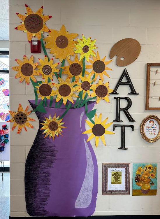 Completed sunflowers in the hallway.
