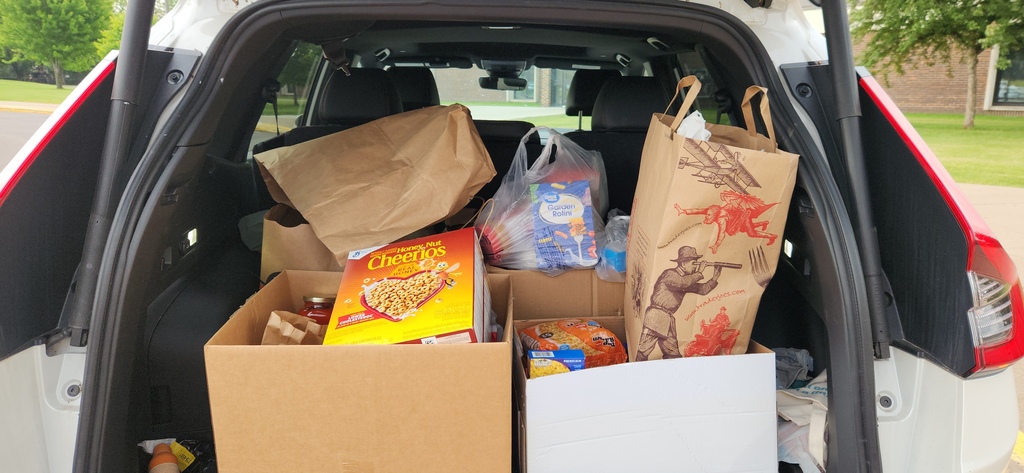 A picture of all the donations in the car.
