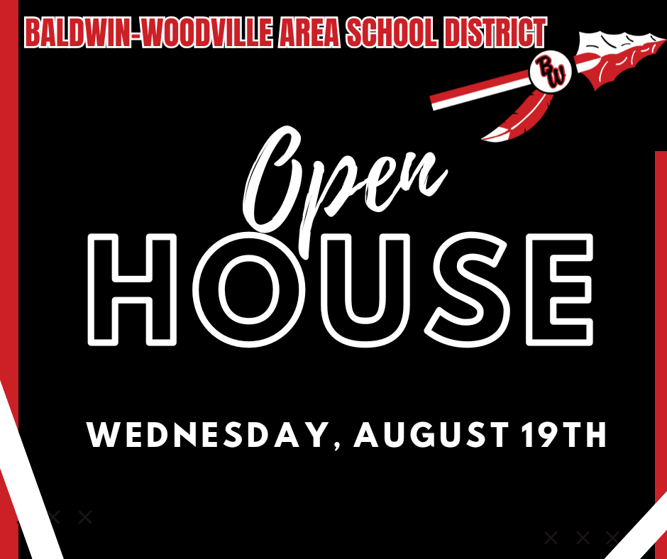 OPEN HOUSE on a black background with a BW arrow