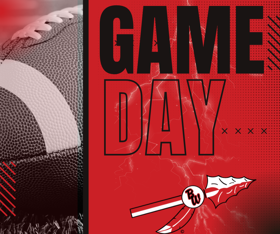 A red background with a football that says GAME DAY