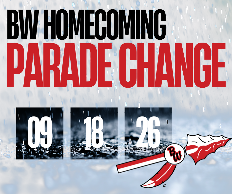 PARADE CHANGE in red with water and rain drops all around it.