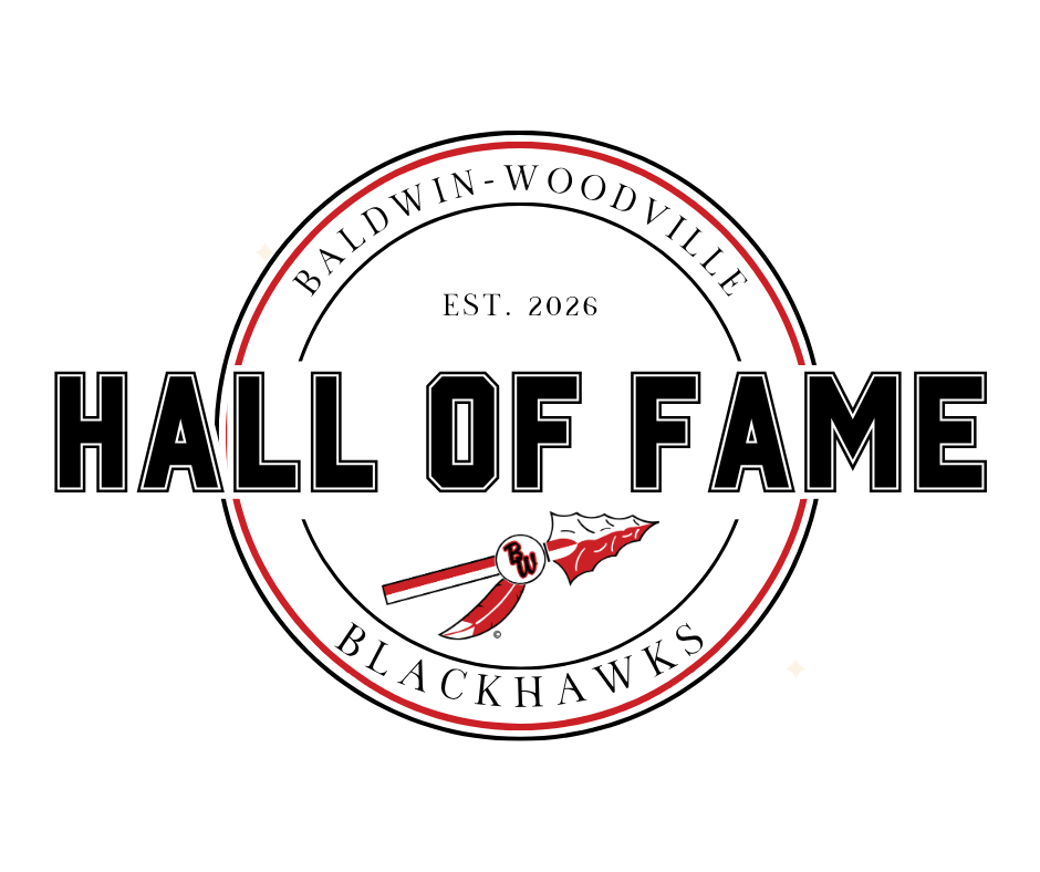 HALL OF FAME logo with Baldwin-Woodville Blackhawks