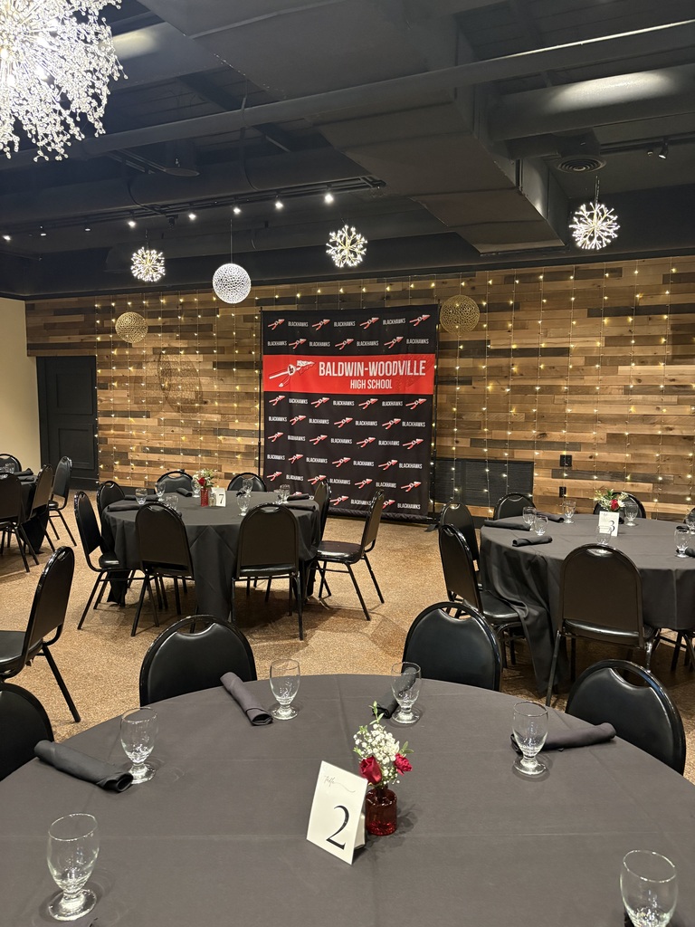 Picture of the tables and backdrop before the event.