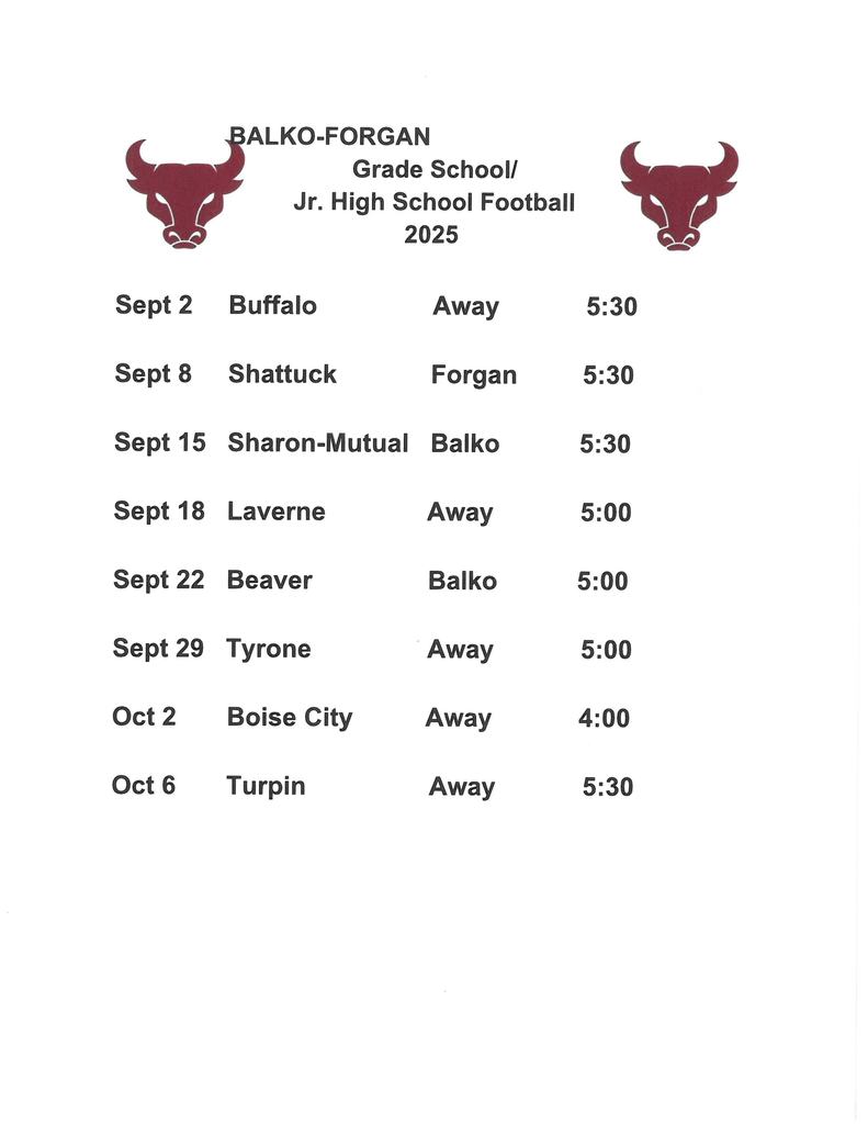 2025 GS/JH Football Schedule