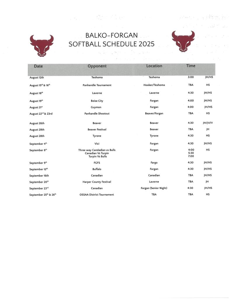 2025 Softball Schedule