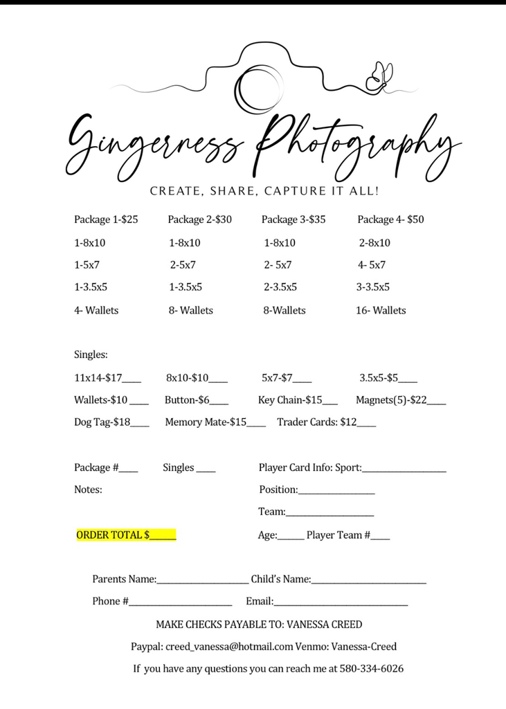 Sports Photo Order Form