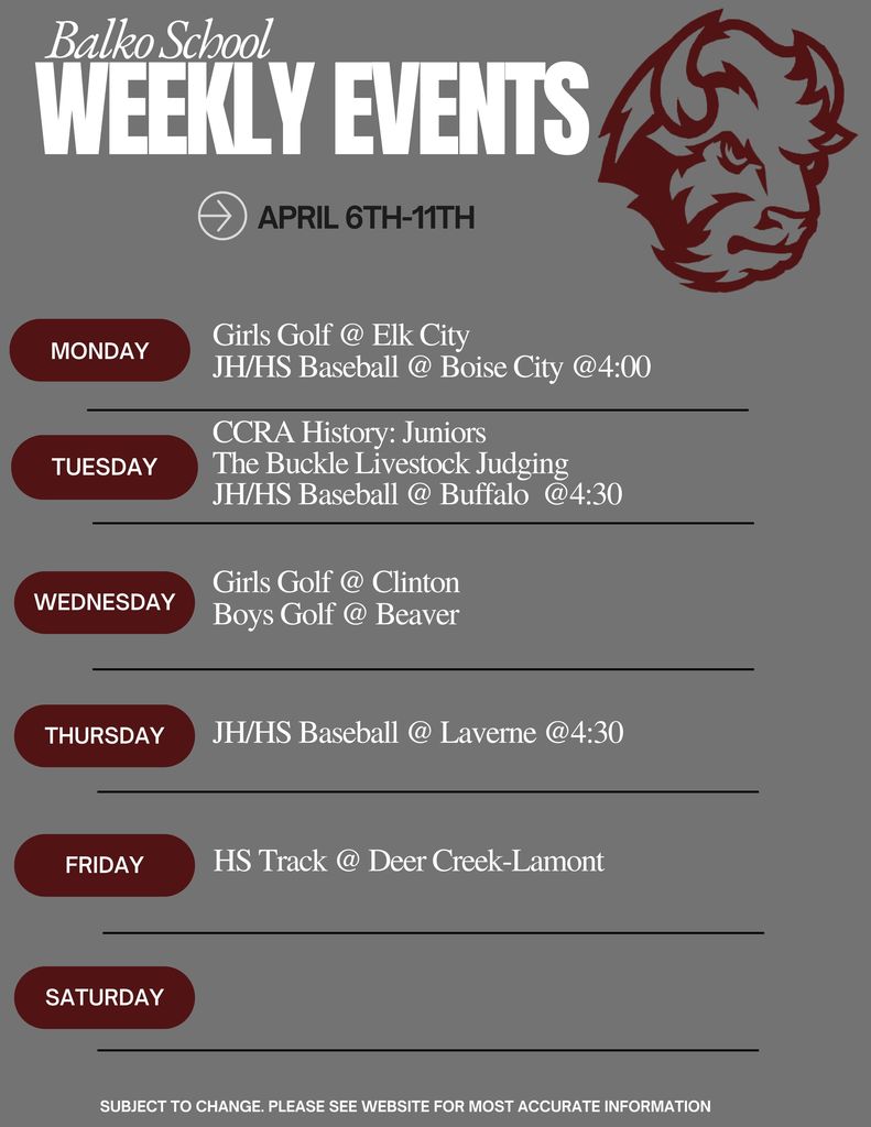 Agenda for April 6-11th