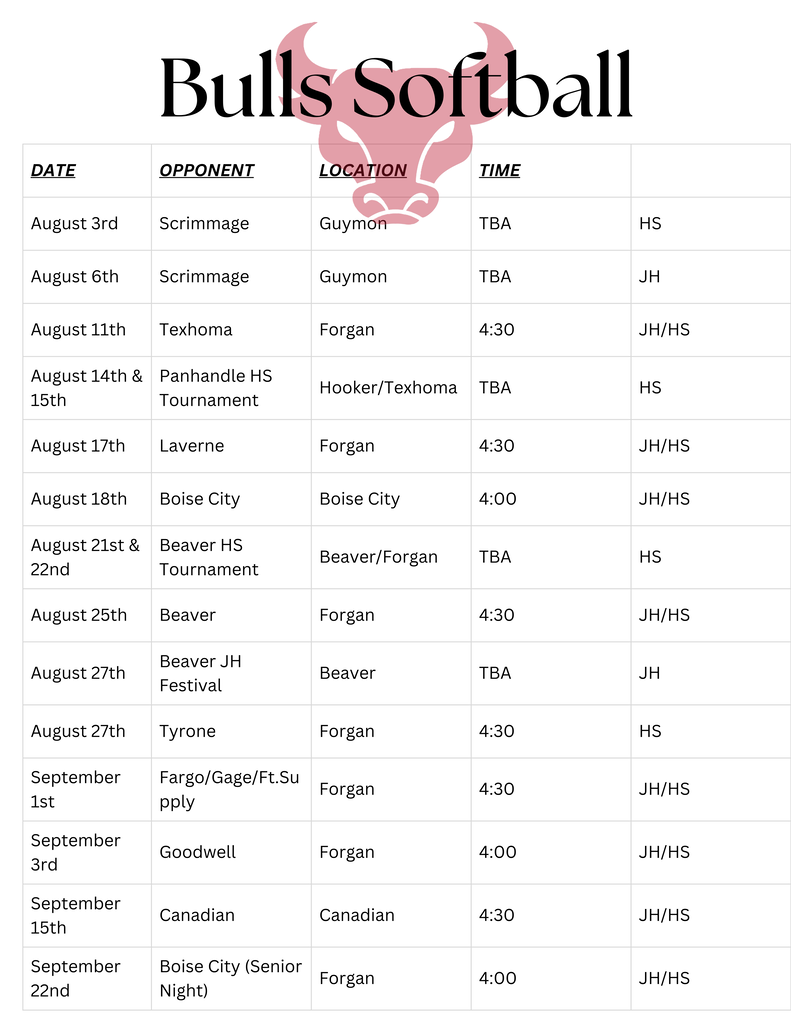 Bulls Softball Schedule 