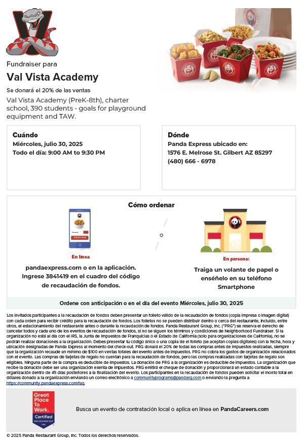 Panda express fundraiser Spanish