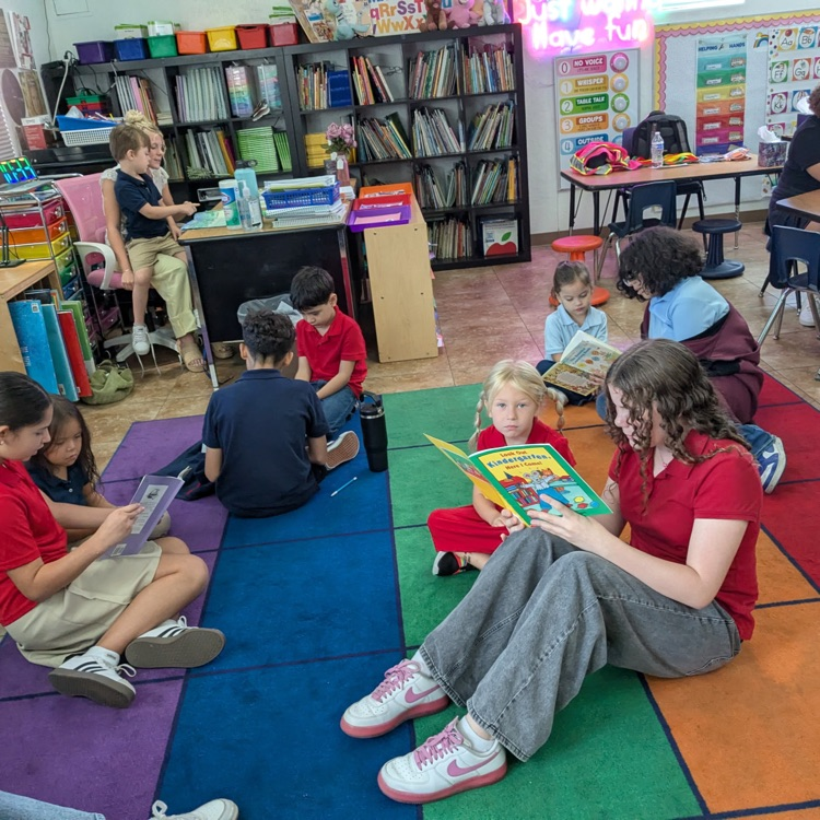 students reading