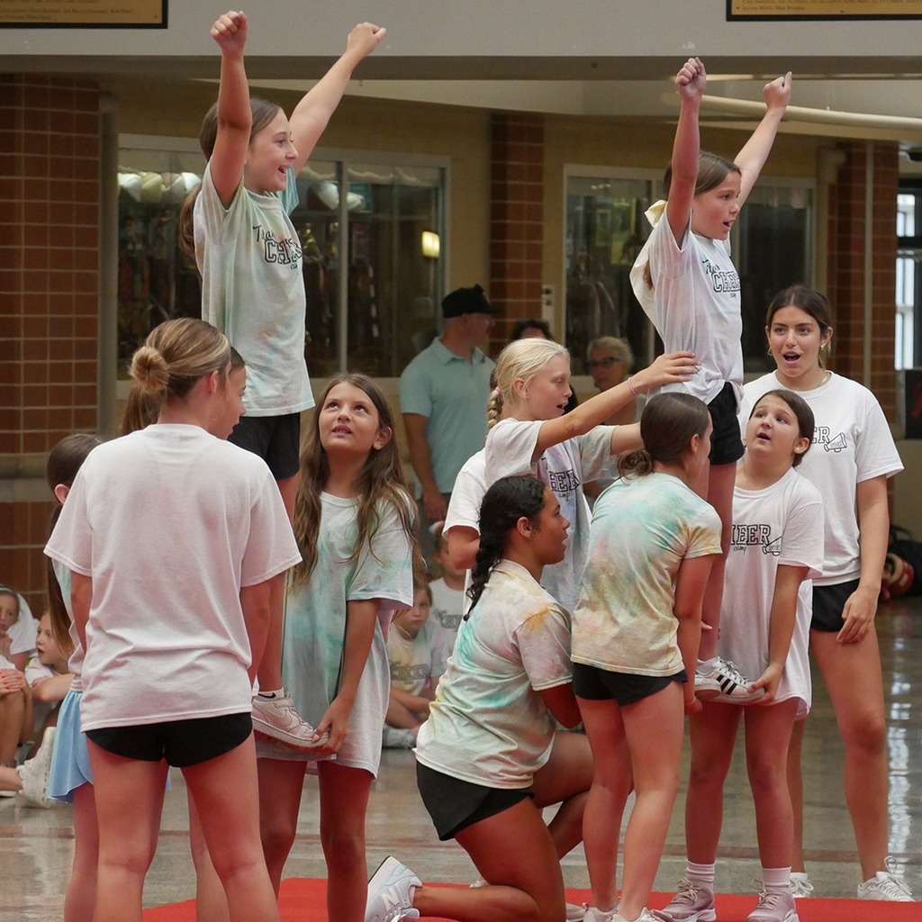 A group of girls during cheer practice