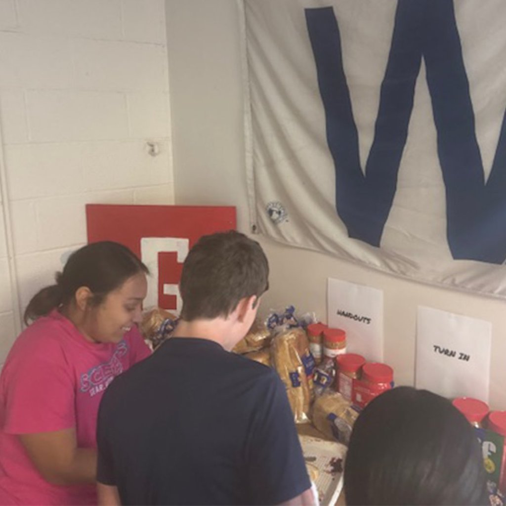 GMS students simulating an assembly line in Mr. Hummel's class