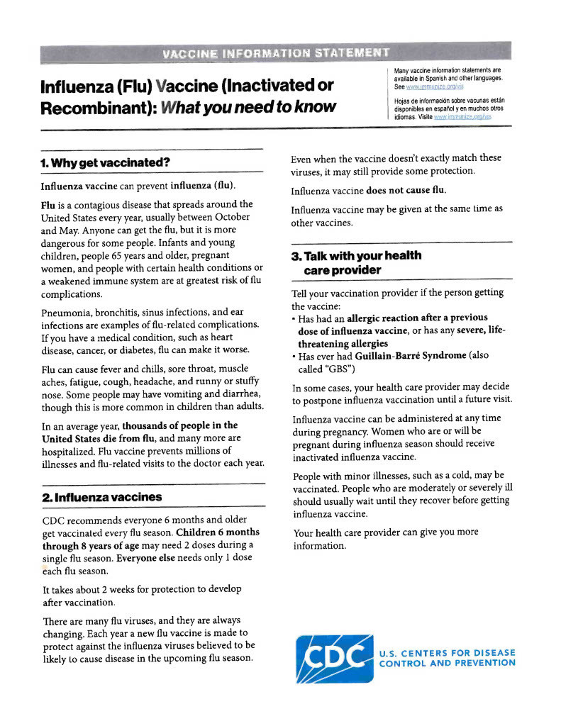 Flu Shot Vaccine Info 1
