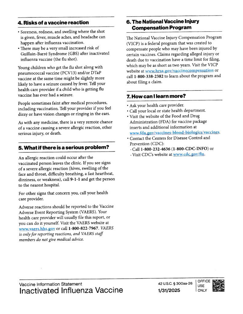Flu Shot Vaccine Info 2
