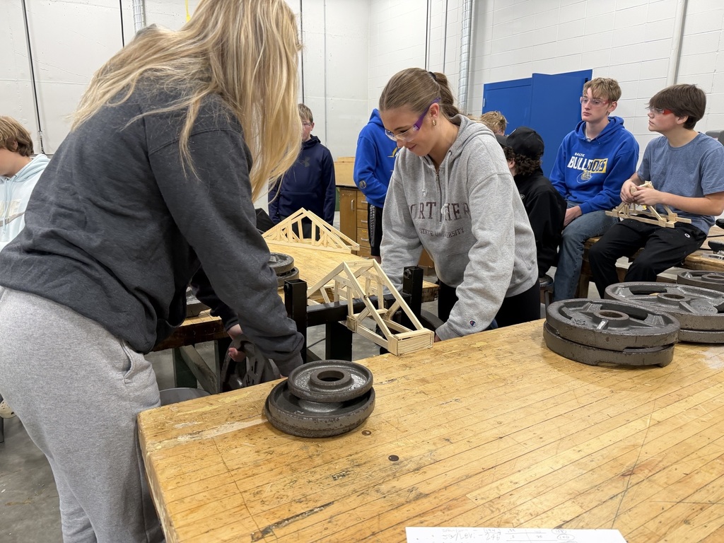 Students working on bridges