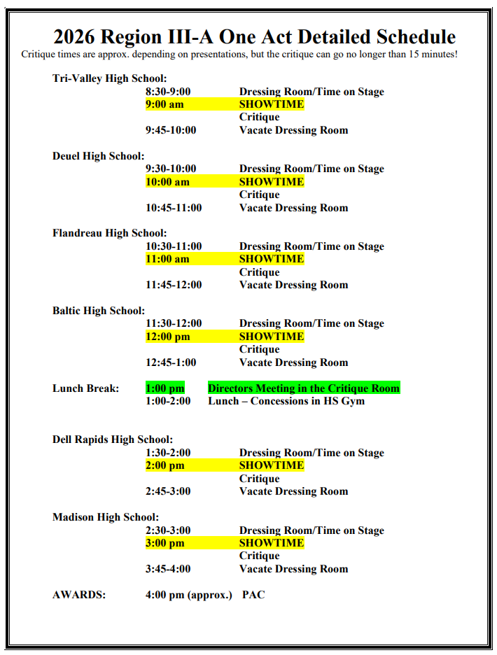 Once Act Detailed Schedule