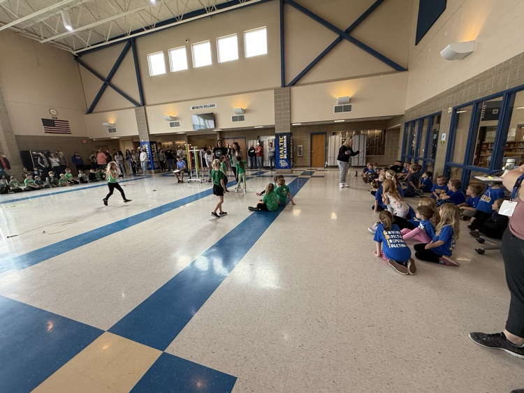 Baltic Elementary students having fun despite moving Track & Field Day indoors! 