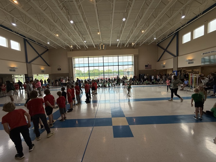 Baltic Elementary students having fun despite moving Track & Field Day indoors! 