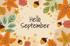 "hello September" graphic with acorns and fall leaves