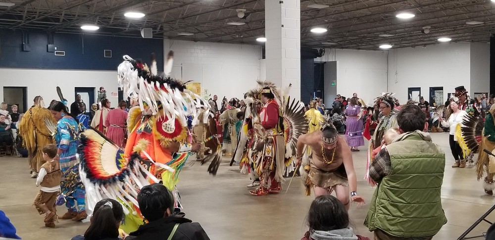 Native American dancers at a powwow.