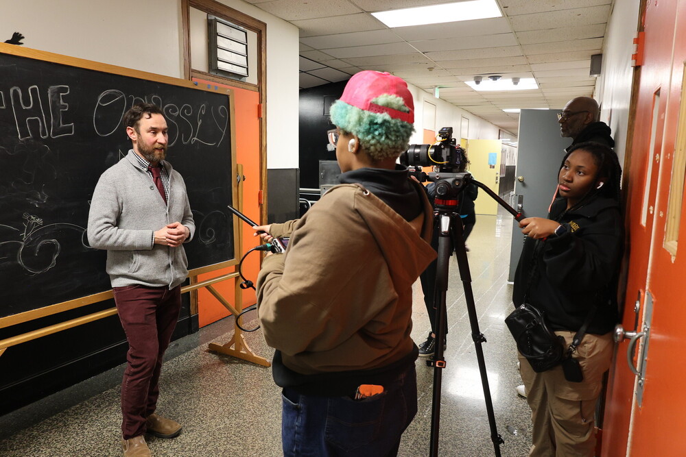 City Schools media team interviews staff as part of City College Documentary