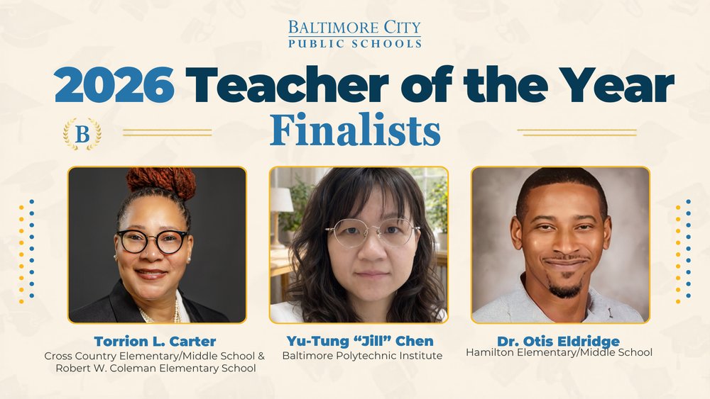 A graphic of the three 2026 Teacher of the Year finaalists with their names/schools and a photo of each.