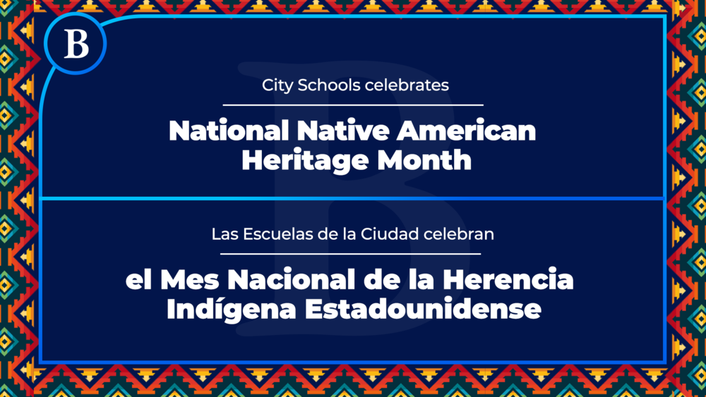 National Native American Heritage Month decorative with Spanish translation