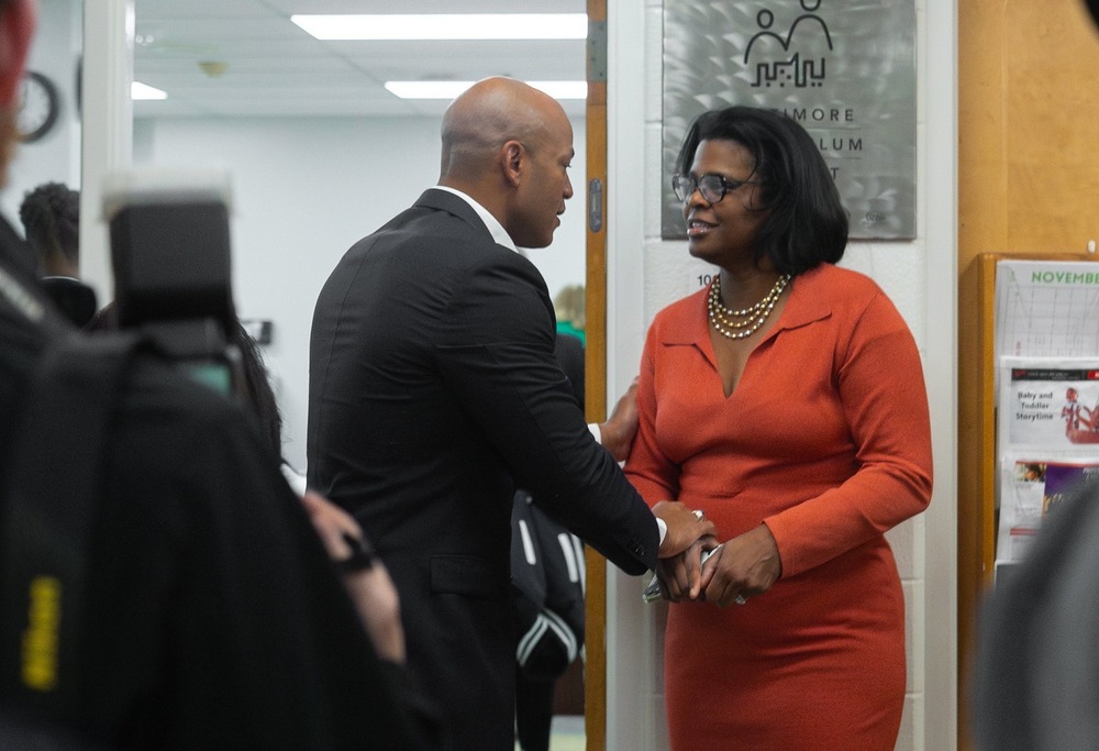 CEO Dr. Santelises shakes hands with Governor Wes Moore