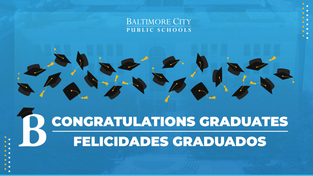 graphic graduation caps iwth the City Schools logl and the message: Congratulations Graduates!