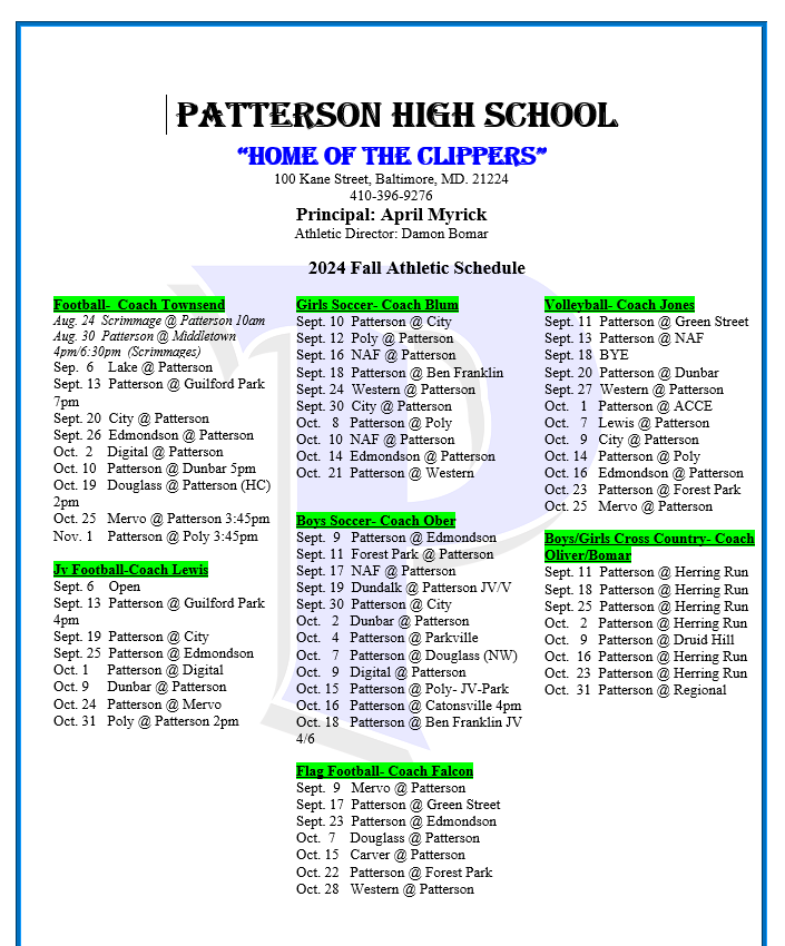 PHS_fall sports schedule
