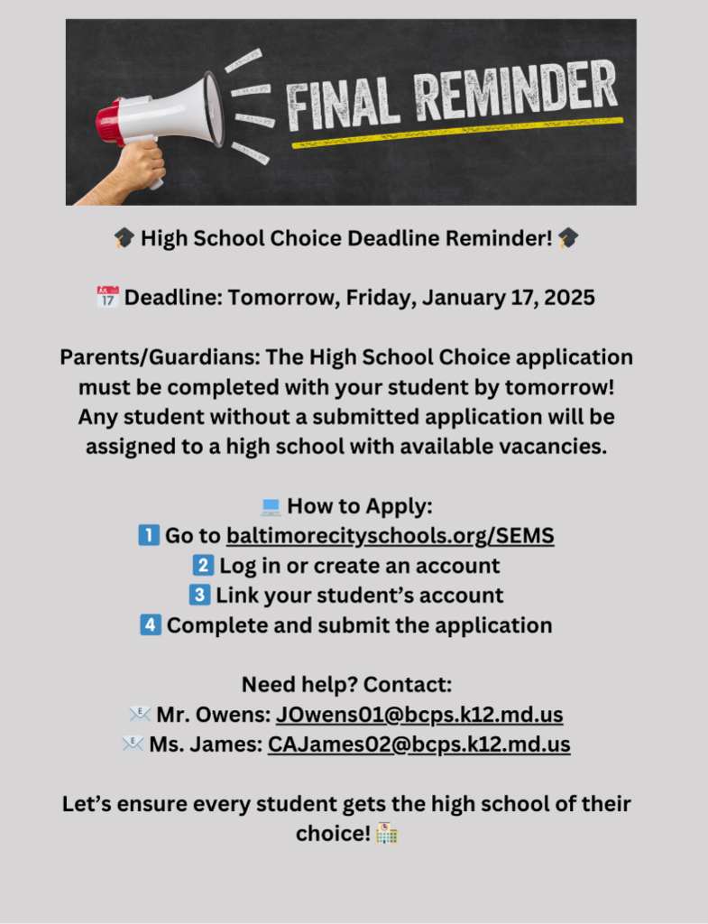 Final Reminder: High School Choice Deadline is Friday, January 17, 2025