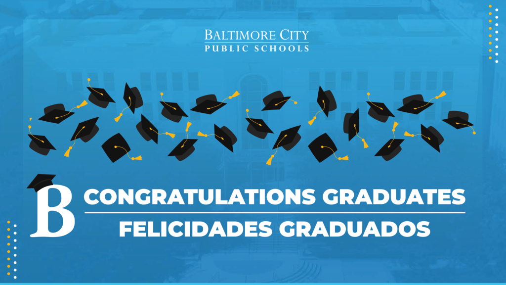 Congratulations Graduates banner with graduation caps with City Schools logo