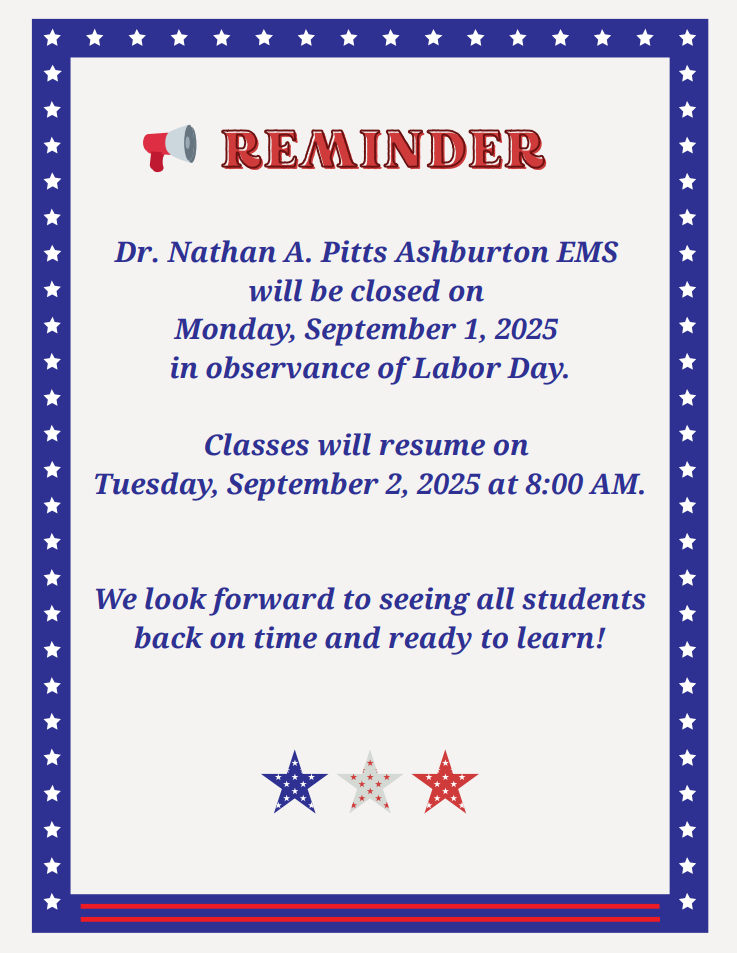 🚨 No School – Labor Day  School will be closed on Monday, September 1st.  Classes will resume on Tuesday, September 2nd at 8:00 AM.  Enjoy your long weekend and stay safe! 💙❤️