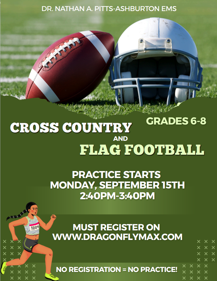 🏈🏃‍♀️ Flag Football & Cross Country  We’re excited to kick off the fall sports season!  Practices begin Monday, September 15th from 2:40–3:40 PM for students in grades 6–8.  👉 Students must register on www.dragonflymax.com to participate. No registration = No practice!  Let’s go Eagles! 💙💛