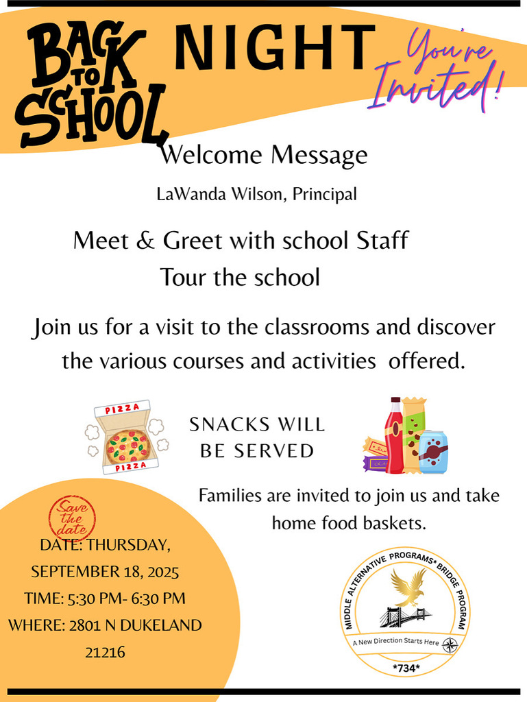 Flyer for a middle school Back To School Night Event.