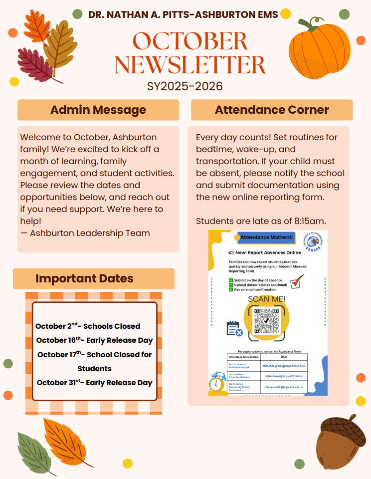 📢 October Updates Are Here! 🍂  Our October Family Newsletter is now available! Please take a few moments to read it for important updates, upcoming events, and highlights happening this month at Ashburton.💛💙