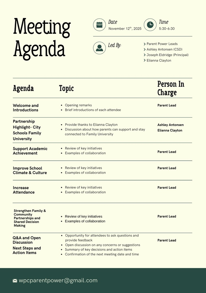 parent meeting agenda