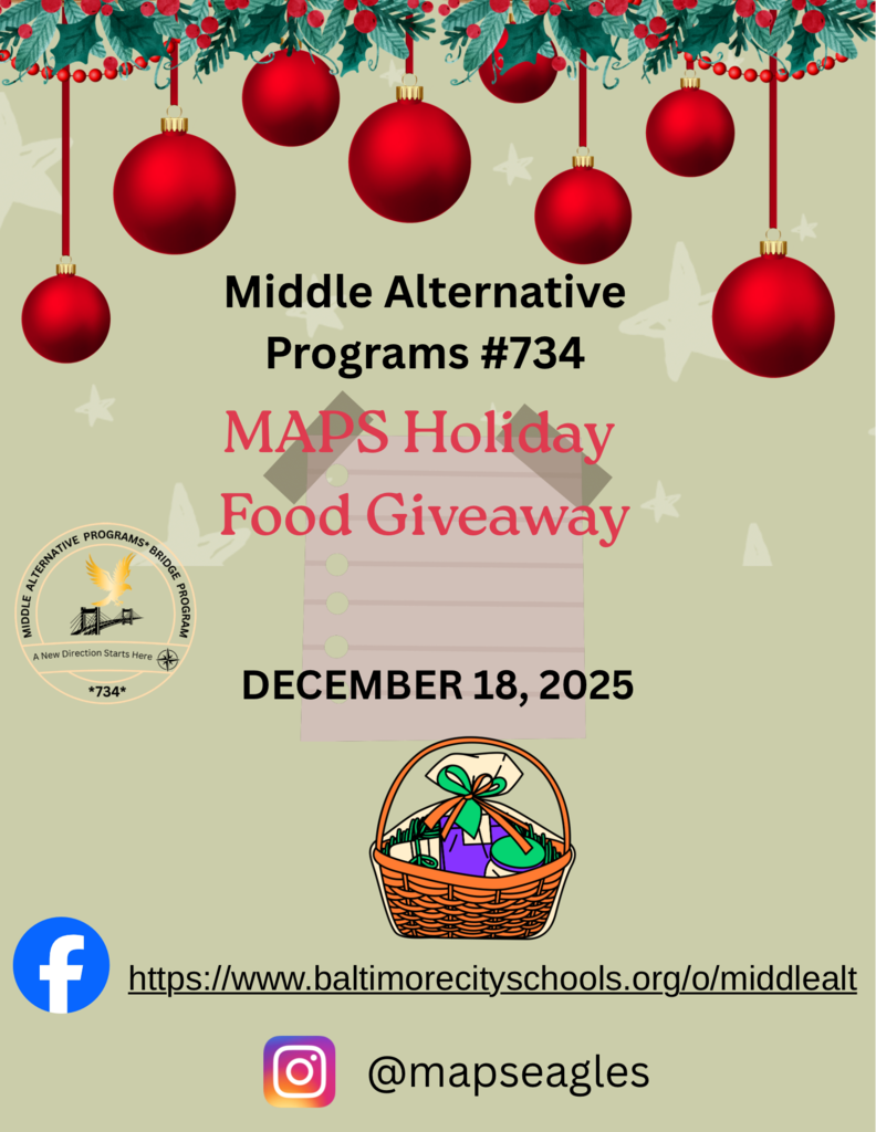 Flyer for middle school holiday food giveaway.