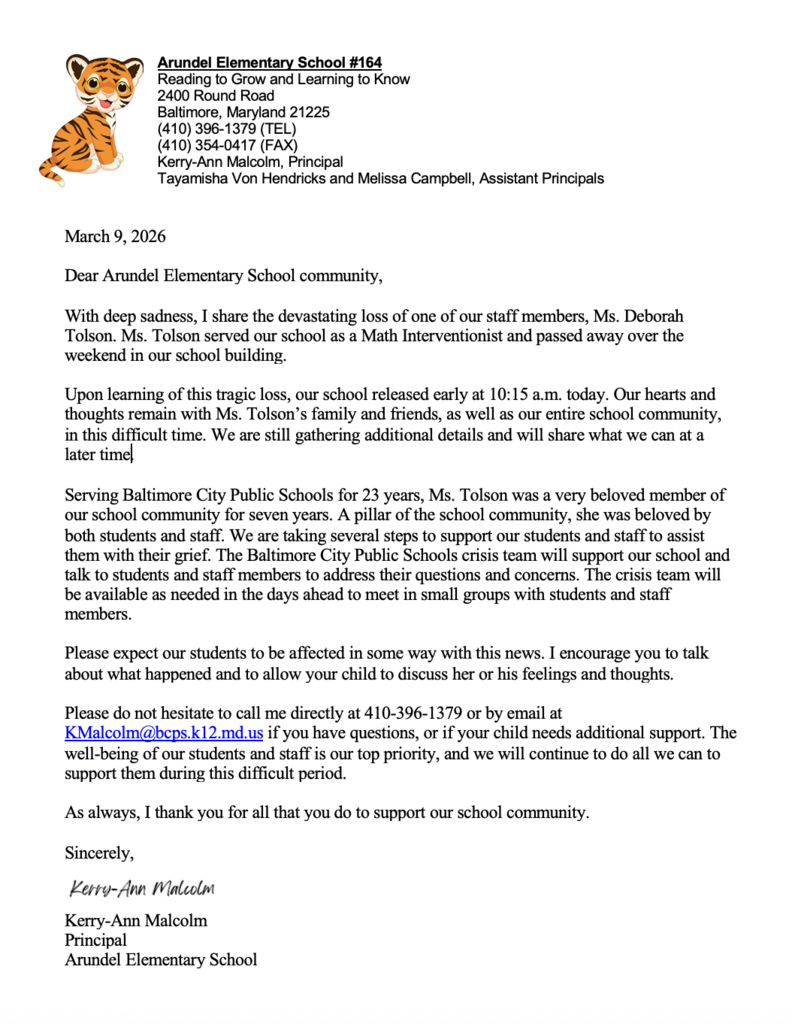 Letter on staff passing