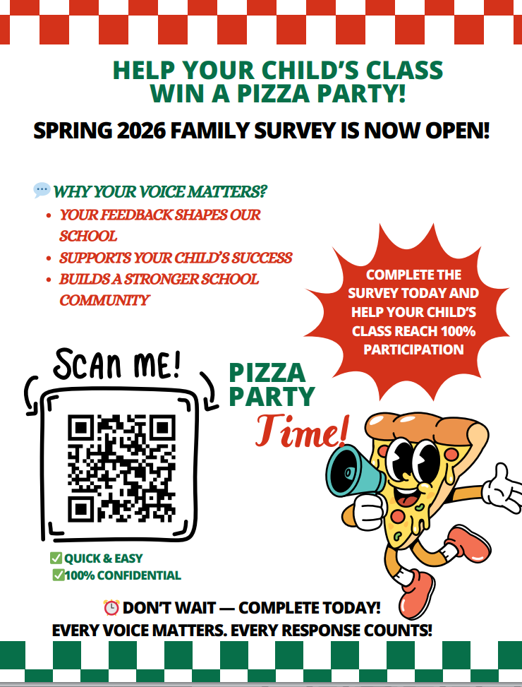 🎉🍕 We’re SO Close… Let’s Finish Strong! 🍕🎉  Families, we are almost at our goal for the Spring 2026 Family Survey—but we’re not there just yet!  💬 Your voice matters and helps us improve our school, support our students, and strengthen our community.  🏆 Don’t forget: the class with the highest participation will win a PIZZA PARTY!  📱 Scan the QR code on the flyer or use the survey link to complete it today—it only takes a few minutes and is 100% confidential.  ⏰ Let’s get to 100%—every response counts!  Click link below to tale survey: https://bit.ly/CitySchoolsFamilySurvey  Thank you for your continued support 💙