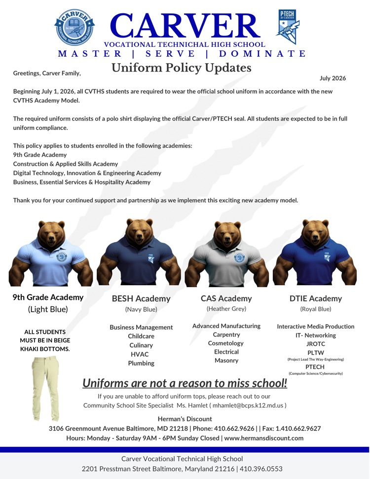 CVTHS Uniform Policy SY 26/27