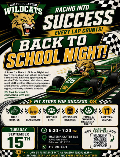 back to school night flyer from 5:30-7:30 on September 15th