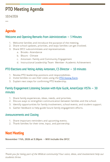 pto agenda 
