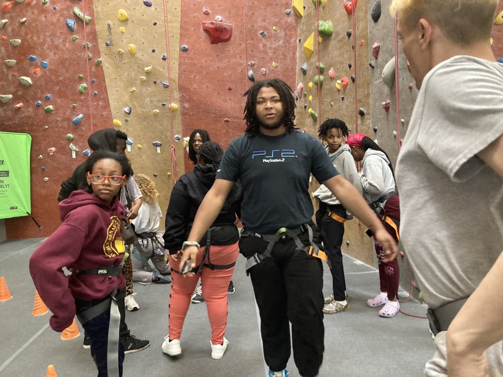 Students rock climbing